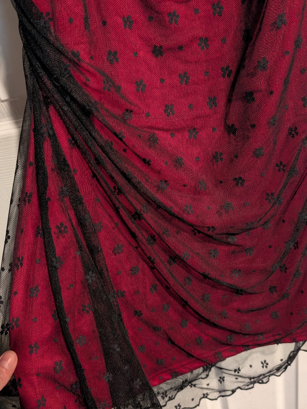Burgundy Lace Overlay Floral Mini Dress - Picture 4 of 4